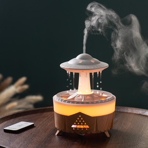 Wood grain UFO simulated raindrop aroma diffuser